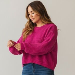 BP · PINK PLUMIER PLAITED DROP SHOULDER SWEATER - SIZE LARGE